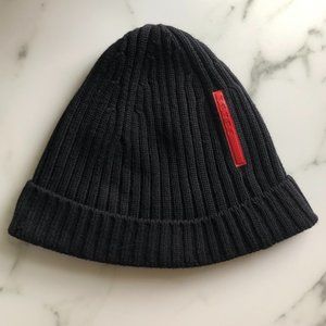 PRADA RIBBED KNIT BEANIE HAT